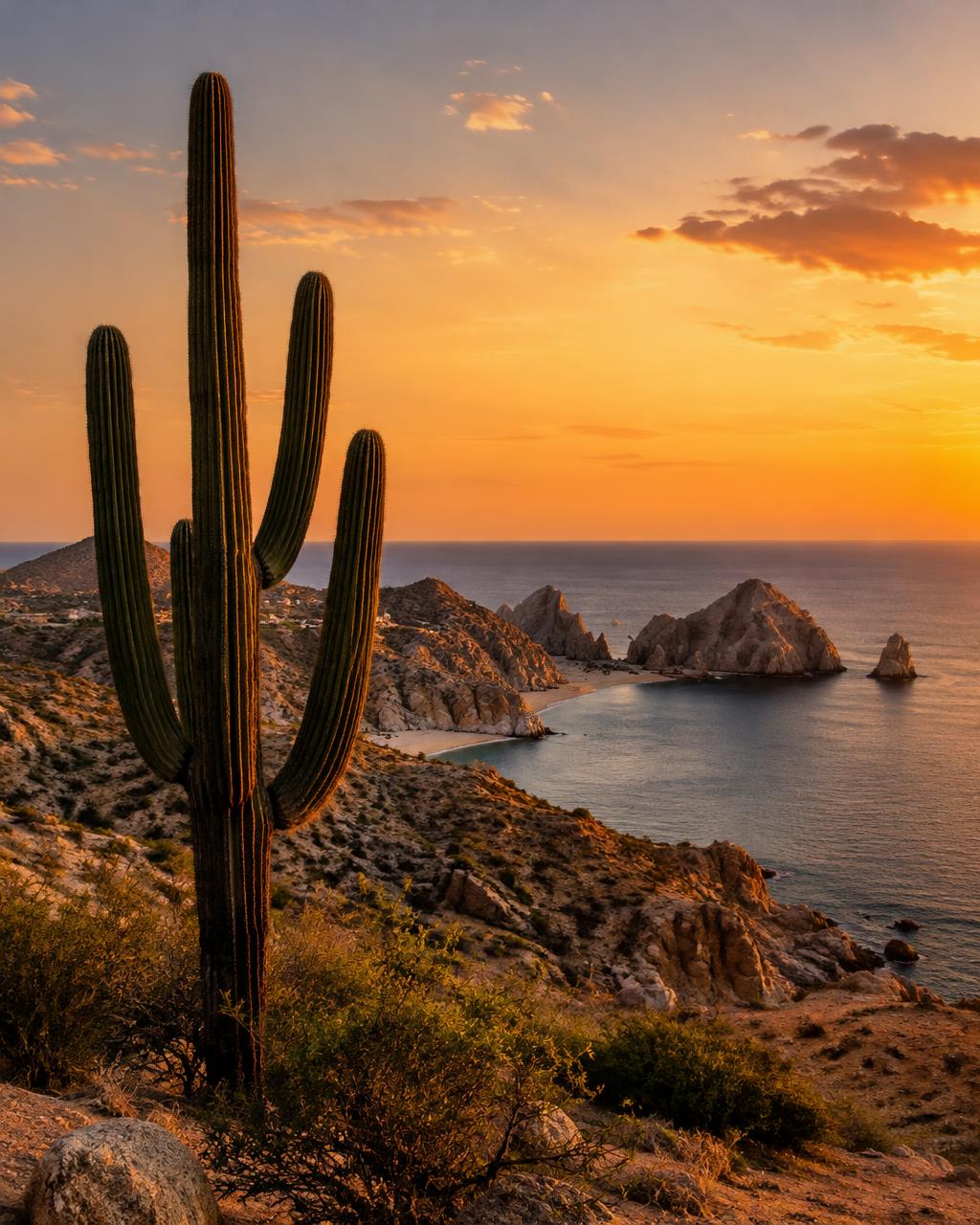 Cabo desert coastline at sunset